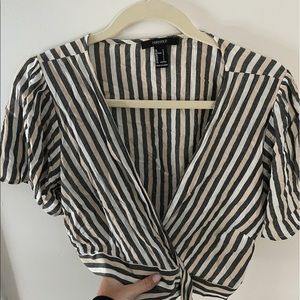 Forever 21 Neutral Striped Wrap Cropped Top